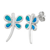 Sterling Silver Blue Inlay Opal Dragonfly Earrings